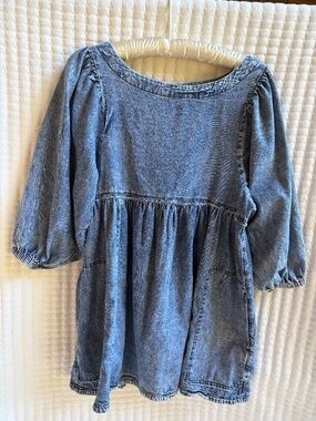 Free People Get Obsessed Denim Babydoll Mini Dress Blue Small